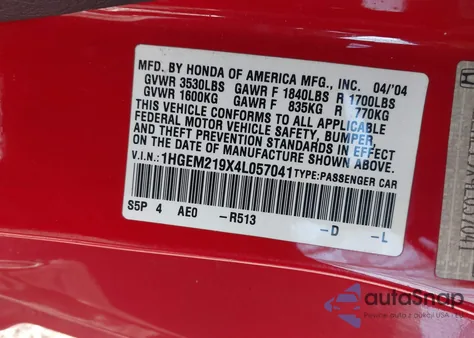 2004 Honda Civic Ex from USA, damaged, VIN 1HGEM219X4L057041